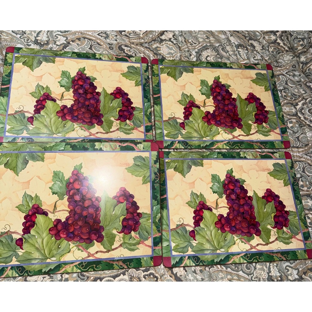 Pimpernel‎ Cork Back Placemats Set of 4 Grapes Vine Motif Made in England Tuscan